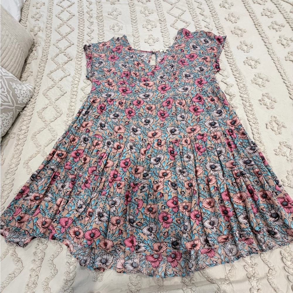 Kori Floral Swing Dress - Pink & Blue